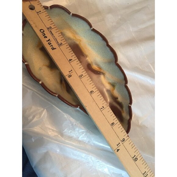 Vintage Frankoma Pottery Leaf Dish #225 Desert Gold 9” Long 4.5” Wide Footed - Picture 7 of 12